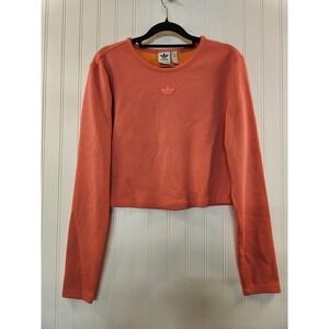 Vintage Adidas Women's Hot Pink Cropped Active Top Size L Long Sleeve Sport Gym